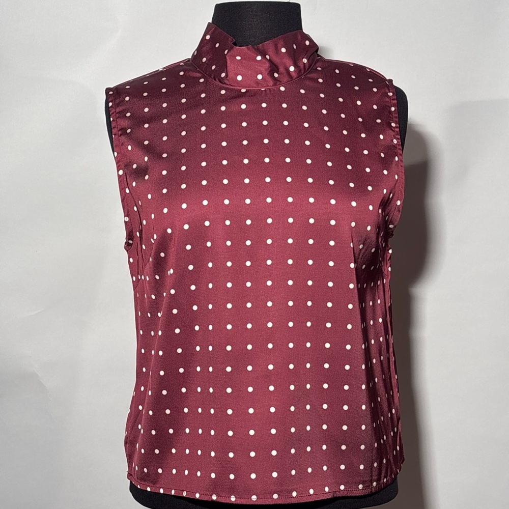 Polka Dot Sleeveless Top - Burgundy